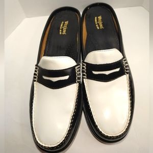 G.H. Bass & Co. Weejuns Leather Wynn Mule Slide Shoes Black-White 8 Women